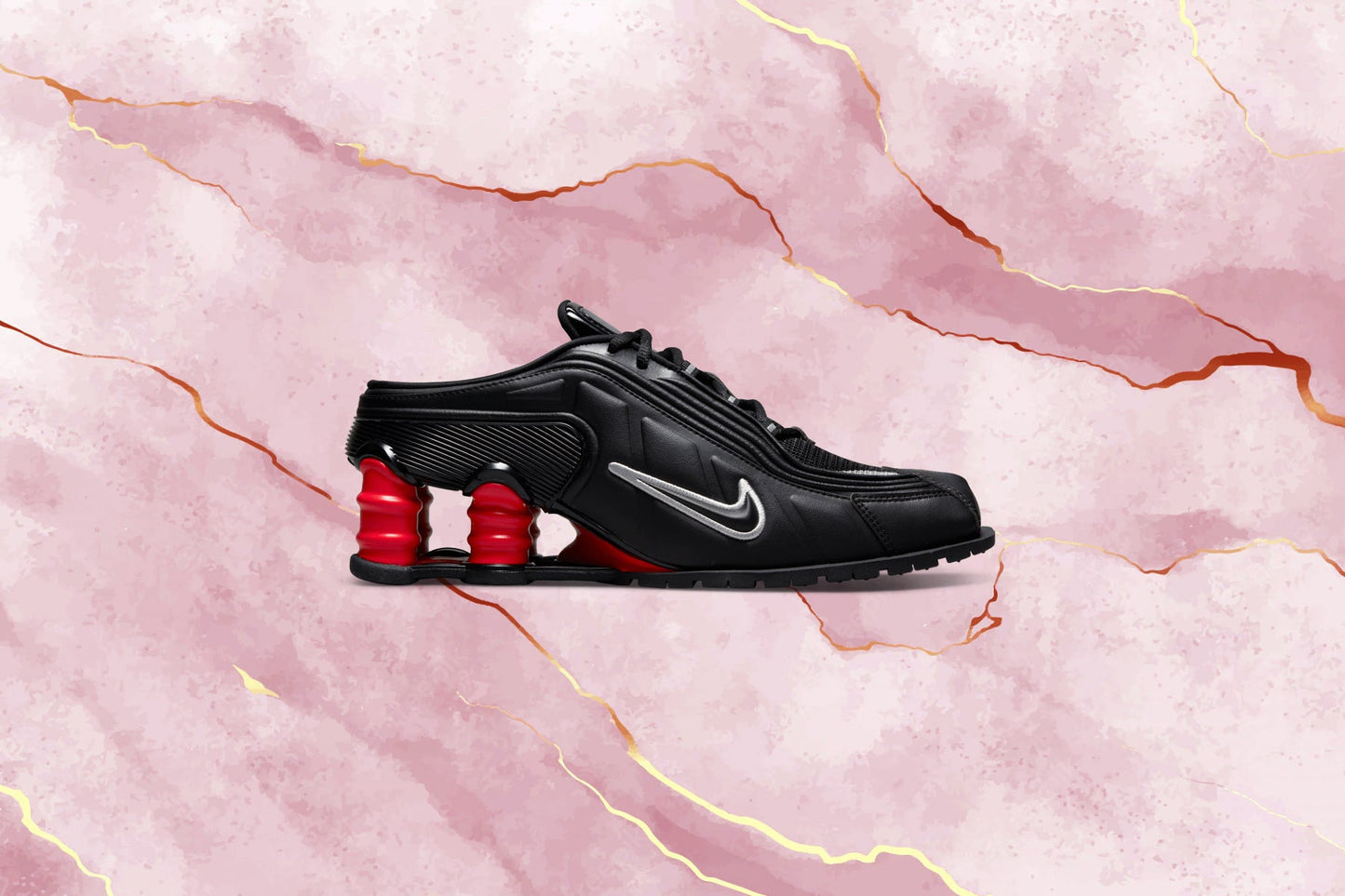 Nike x Martine Rose Women's Shox MR4 - Black/Metallic Silver/Comet Red