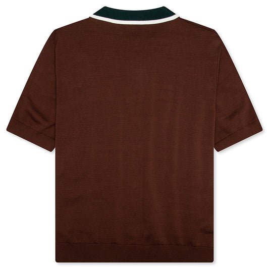 Cable Knit Oversized Polo Shirt - Dark Brown