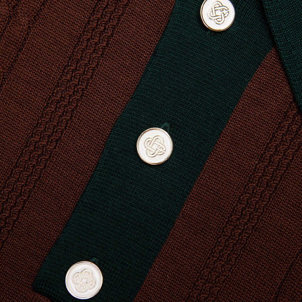 Cable Knit Oversized Polo Shirt - Dark Brown
