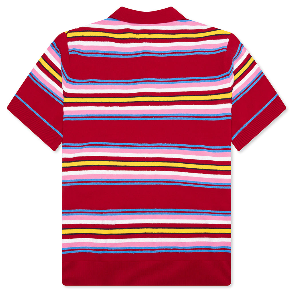 Oversized Striped Polo - Multi Dark Red