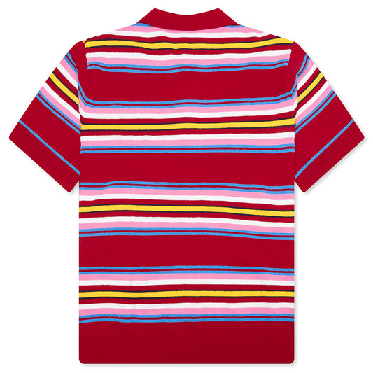 Oversized Striped Polo - Multi Dark Red
