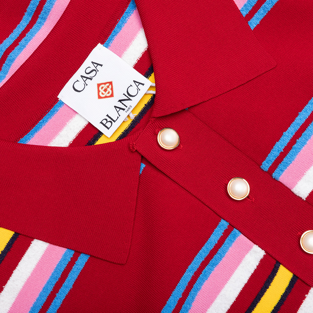 Oversized Striped Polo - Multi Dark Red