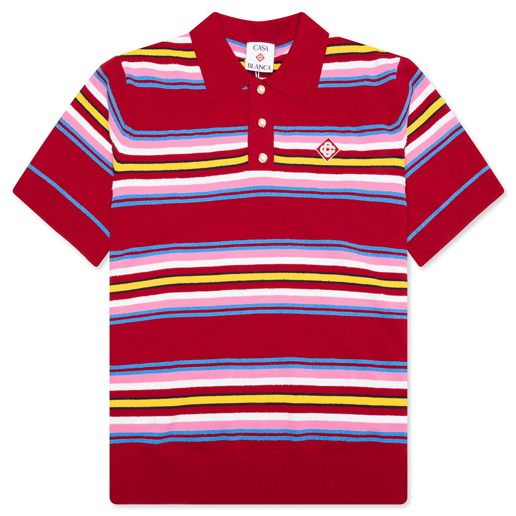 Oversized Striped Polo - Multi Dark Red