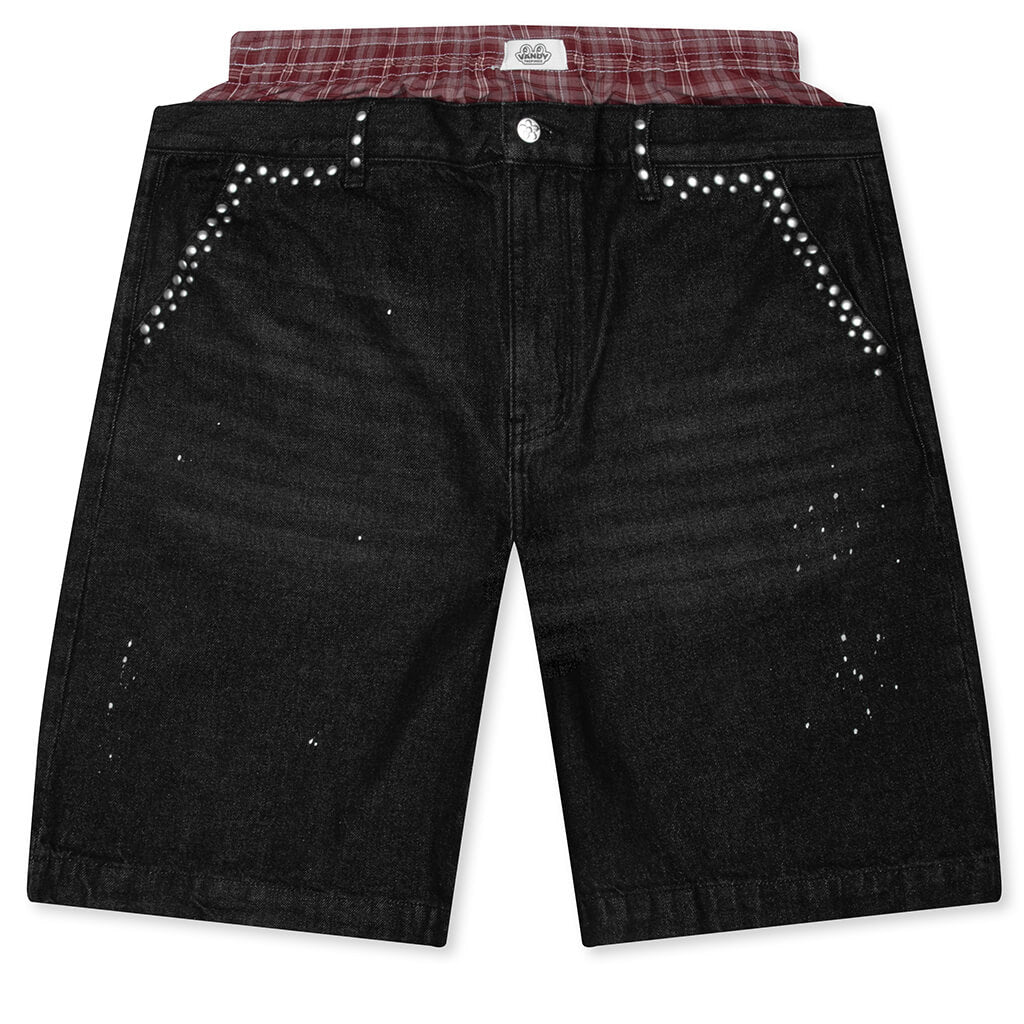 Paint Boxer Denim Shorts - Black