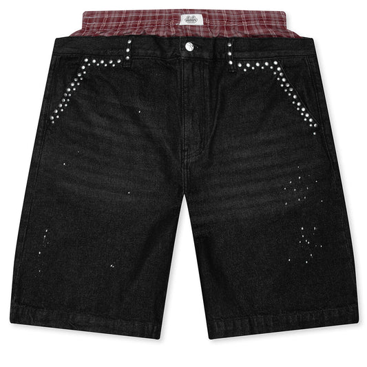 Paint Boxer Denim Shorts - Black