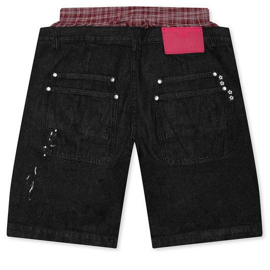 Paint Boxer Denim Shorts - Black