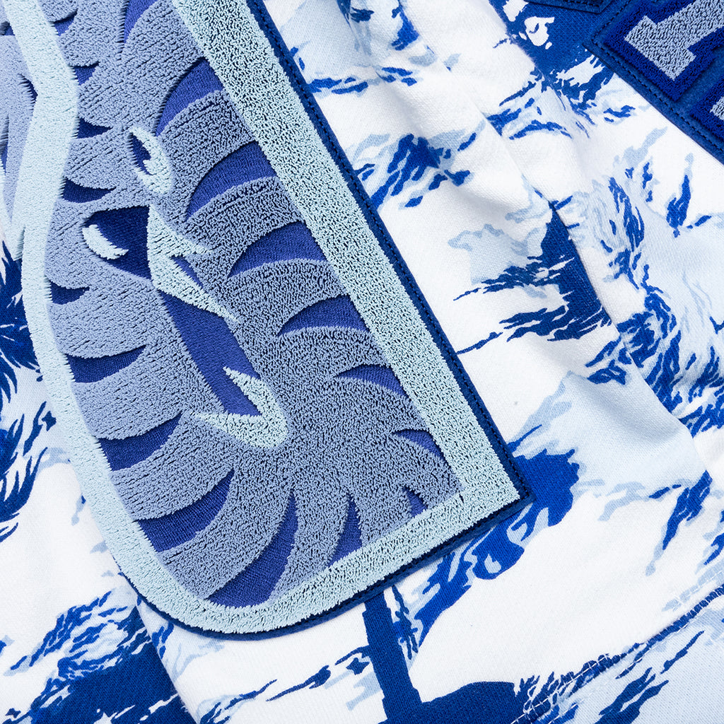 Palm Tree Camo Relaxed Fit Shark Full Zip Hoodie - Blue