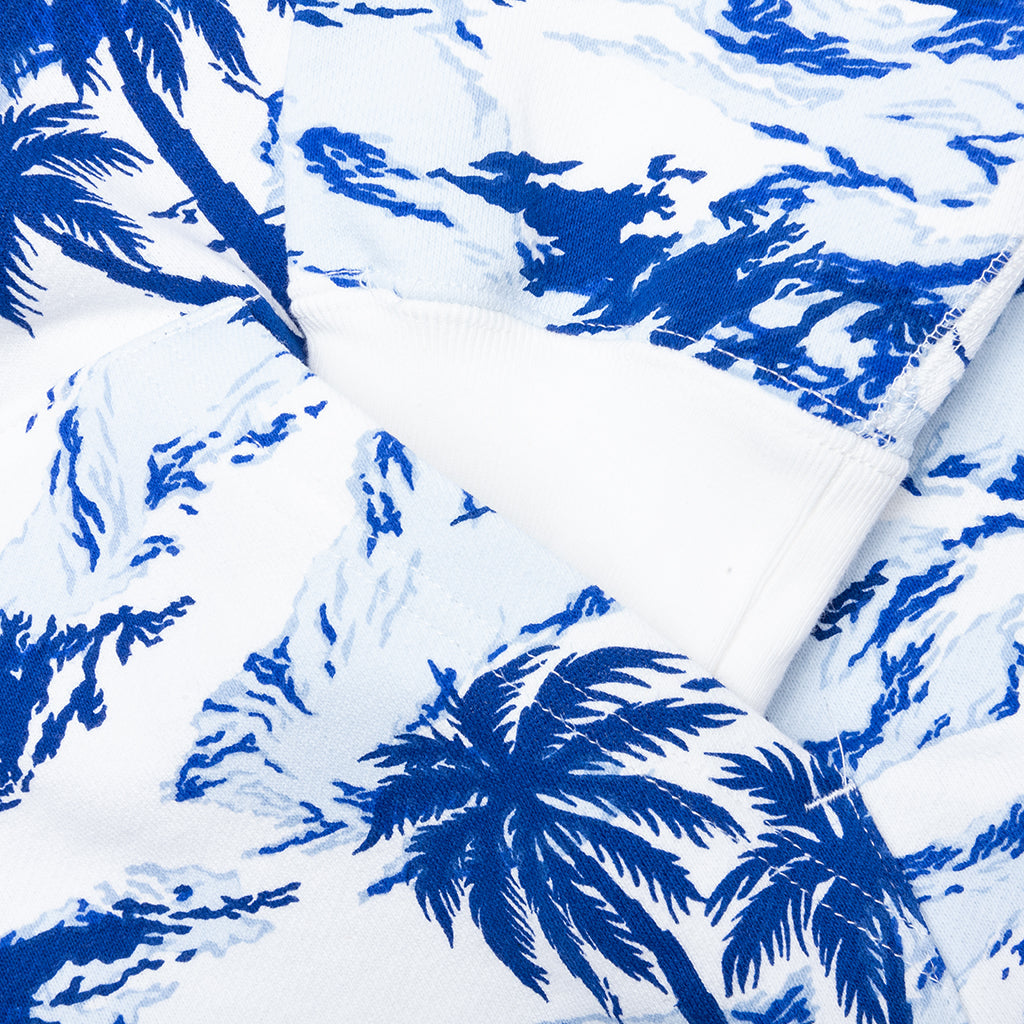 Palm Tree Camo Relaxed Fit Shark Full Zip Hoodie - Blue