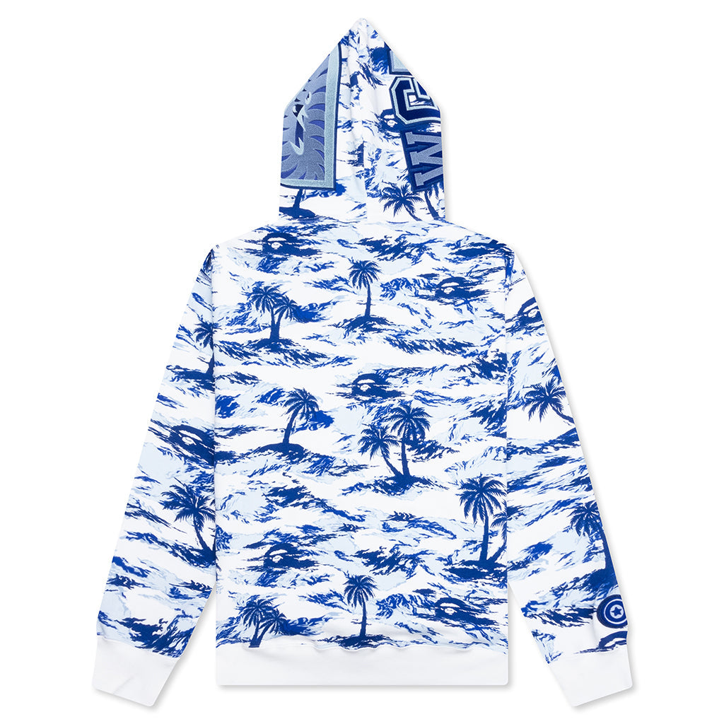 Palm Tree Camo Relaxed Fit Shark Full Zip Hoodie - Blue