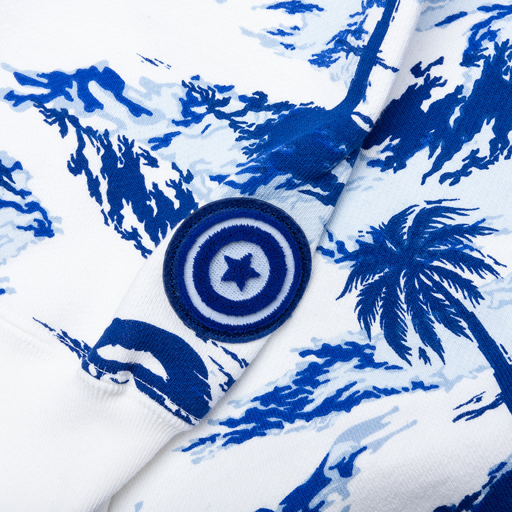 Palm Tree Camo Relaxed Fit Shark Full Zip Hoodie - Blue