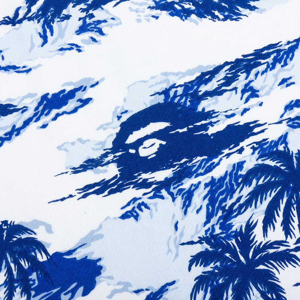 Palm Tree Camo Relaxed Fit Shark Full Zip Hoodie - Blue