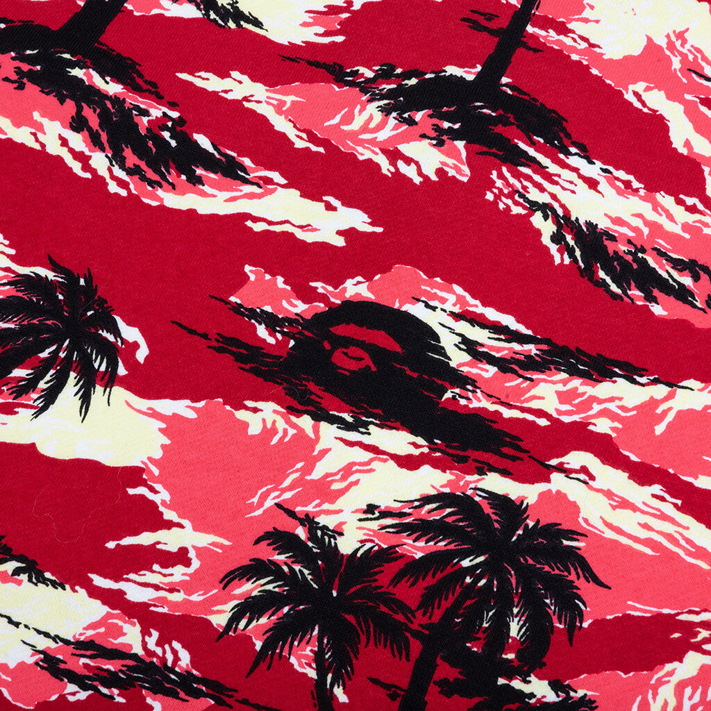 Palm Tree Camo Relaxed Fit Shark Full Zip Hoodie - Red