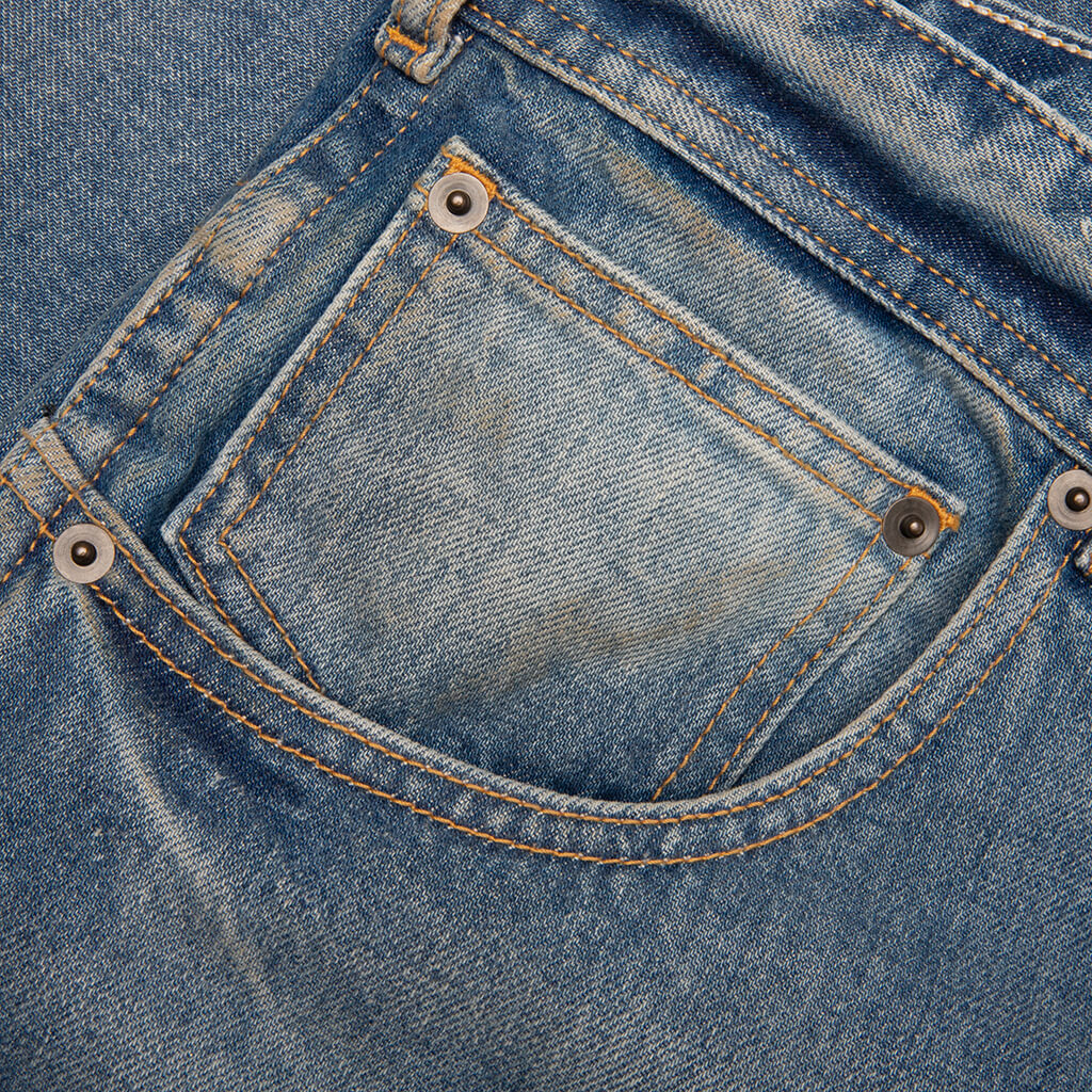 Straight Leg Cropped Jeans - Washed Blue