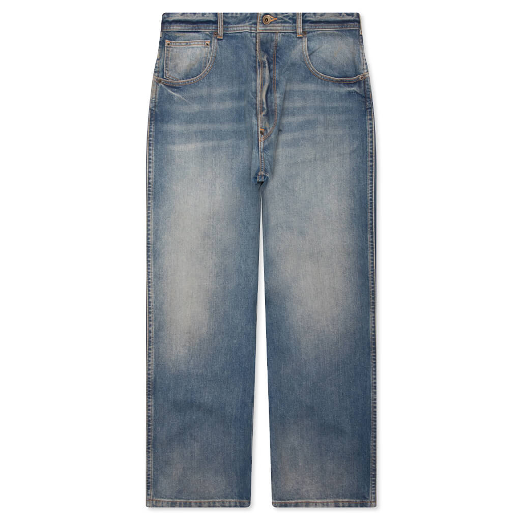 Straight Leg Cropped Jeans - Washed Blue
