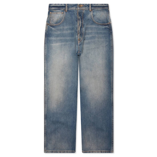 Straight Leg Cropped Jeans - Washed Blue