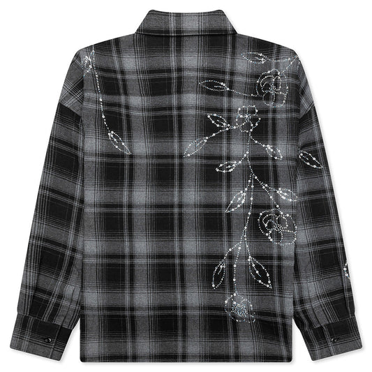 Plaid Beaded Oversized Shirt - Black