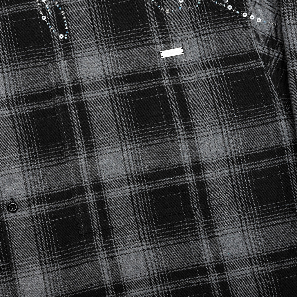 Plaid Beaded Oversized Shirt - Black