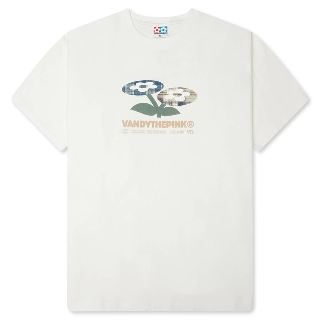 Plaid Two Flower Tee - White