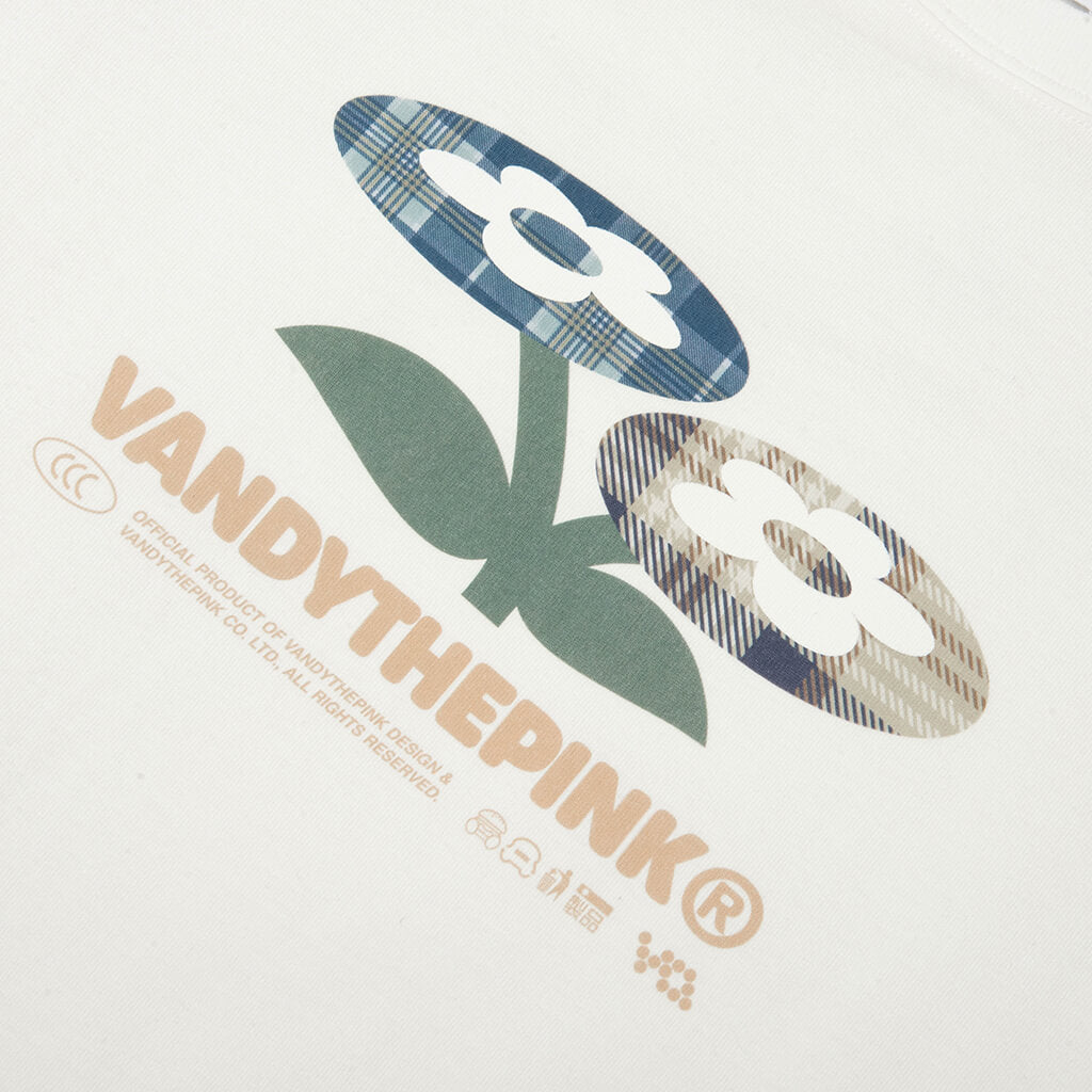 Plaid Two Flower Tee - White