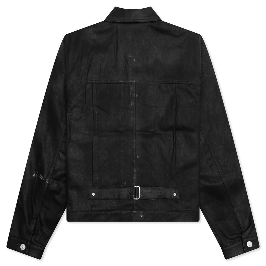 Pleated and Snapped Denim Jacket - Black