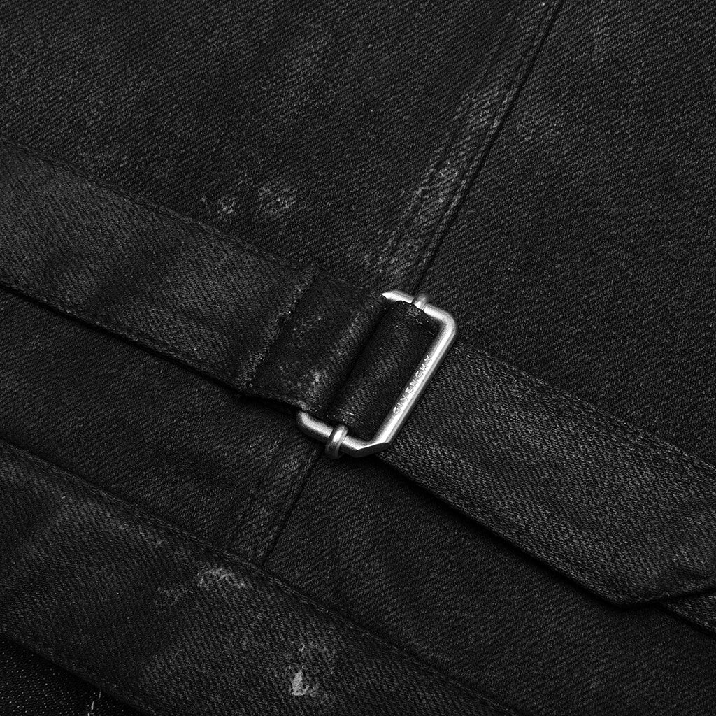 Pleated and Snapped Denim Jacket - Black