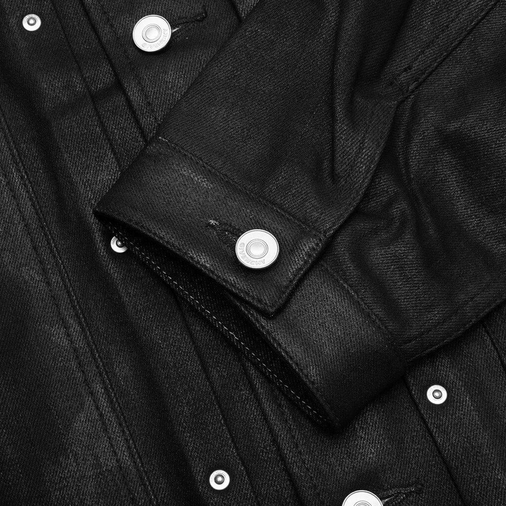 Pleated and Snapped Denim Jacket - Black