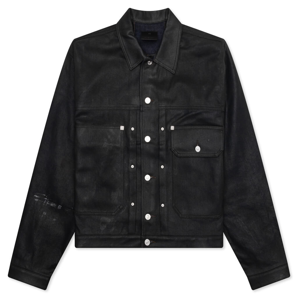 Pleated and Snapped Denim Jacket - Black