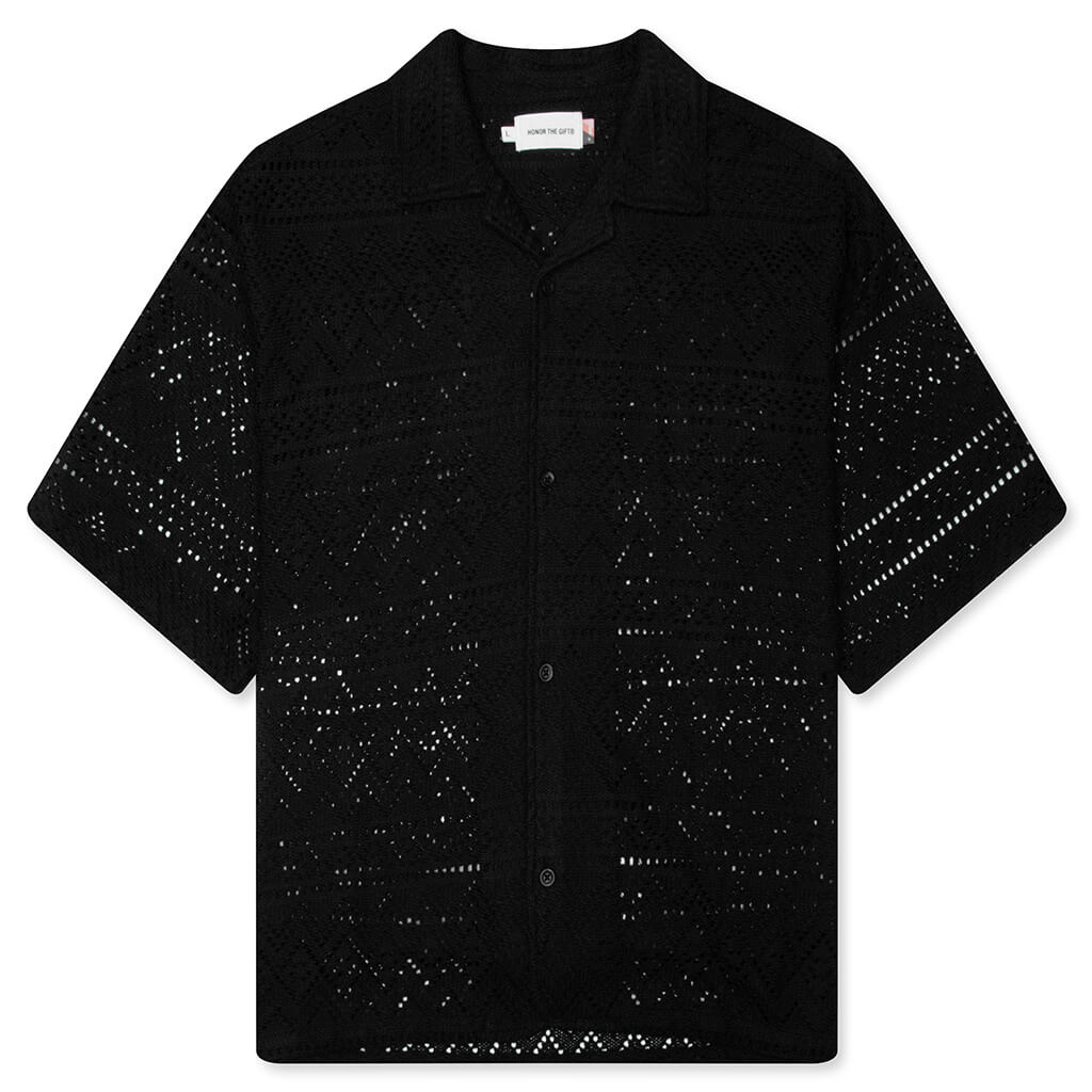 Pointelle Crochet Camp Collar - Black