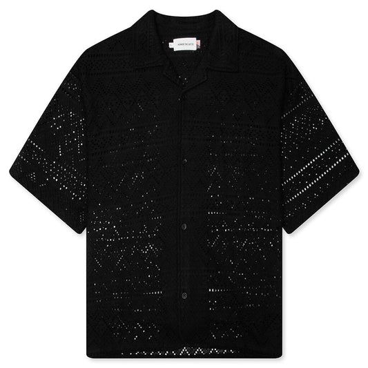Pointelle Crochet Camp Collar - Black