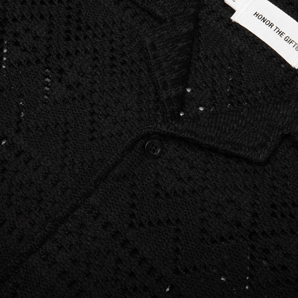 Pointelle Crochet Camp Collar - Black