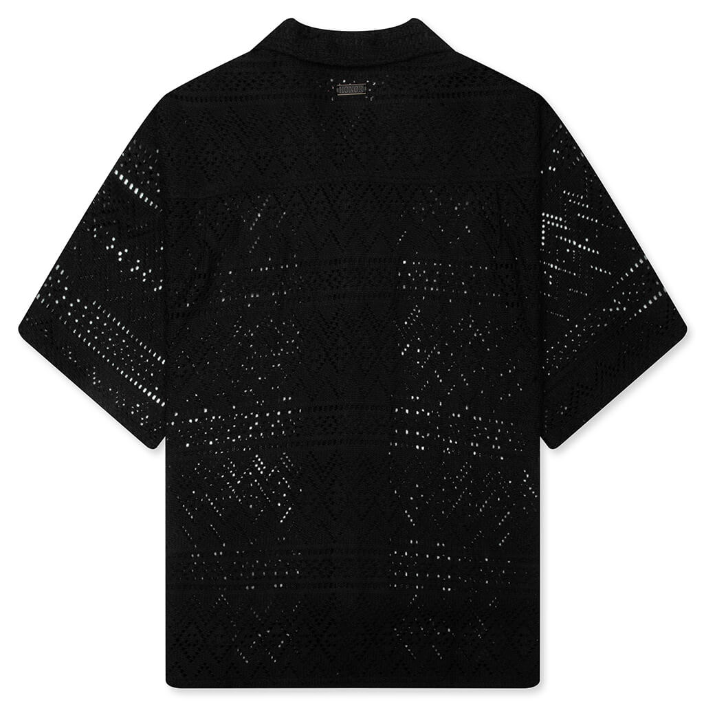 Pointelle Crochet Camp Collar - Black