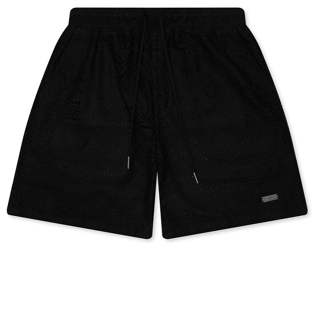 Pointelle Crochet Drawcord 7" Shorts - Black