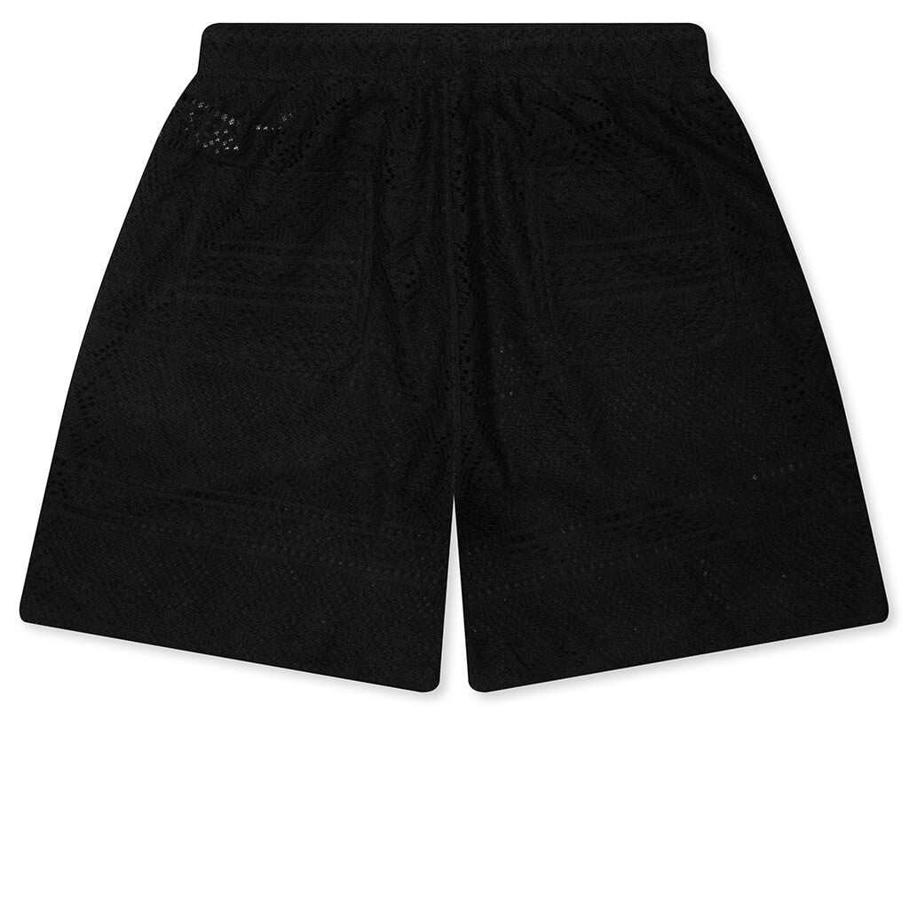 Pointelle Crochet Drawcord 7" Shorts - Black