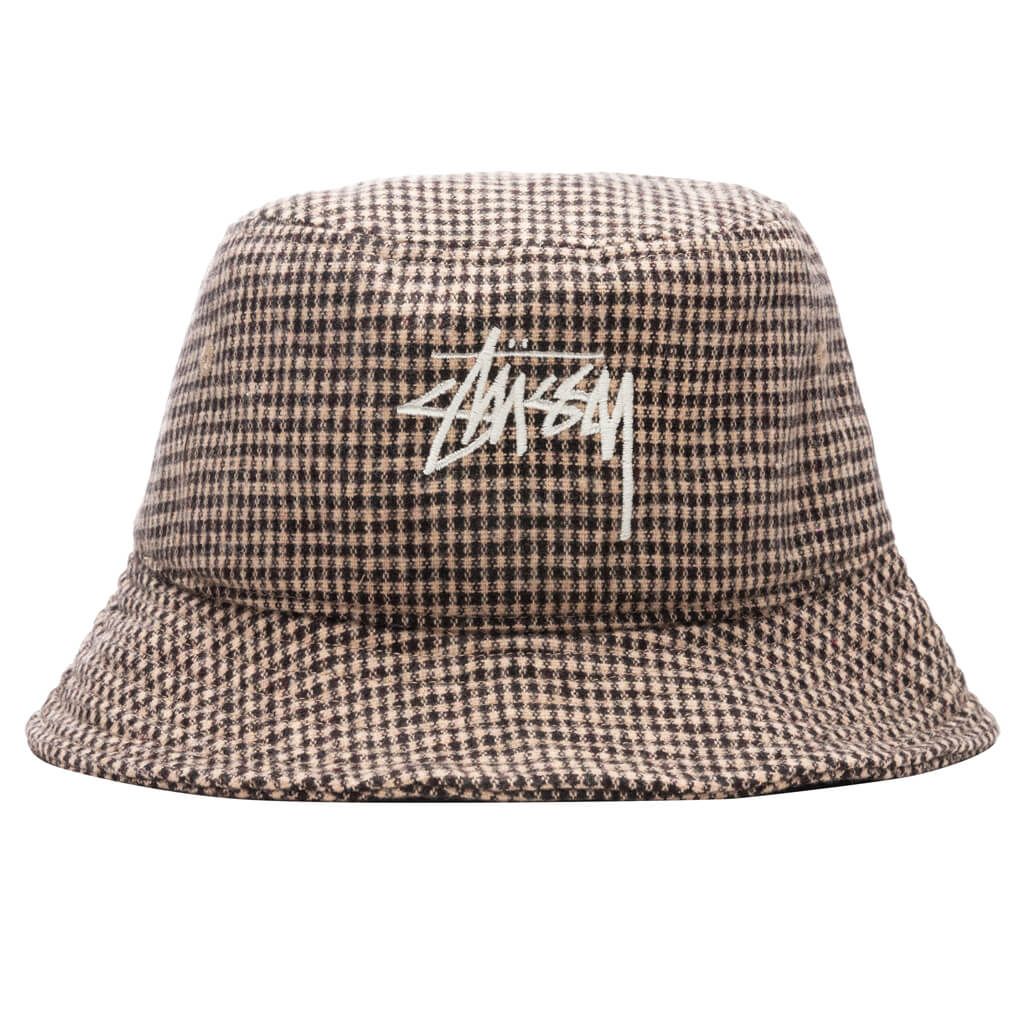 Wool Check Big Stock Bucket Hat - Brown