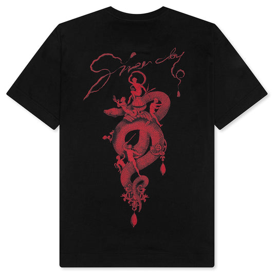 Chandelier and Snake Print T-Shirt - Black