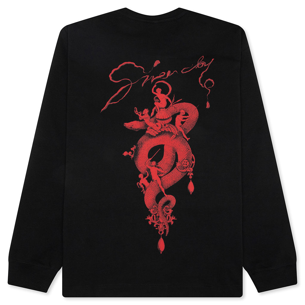 Chandelier and Snake Print Long Sleeve T-Shirt - Black