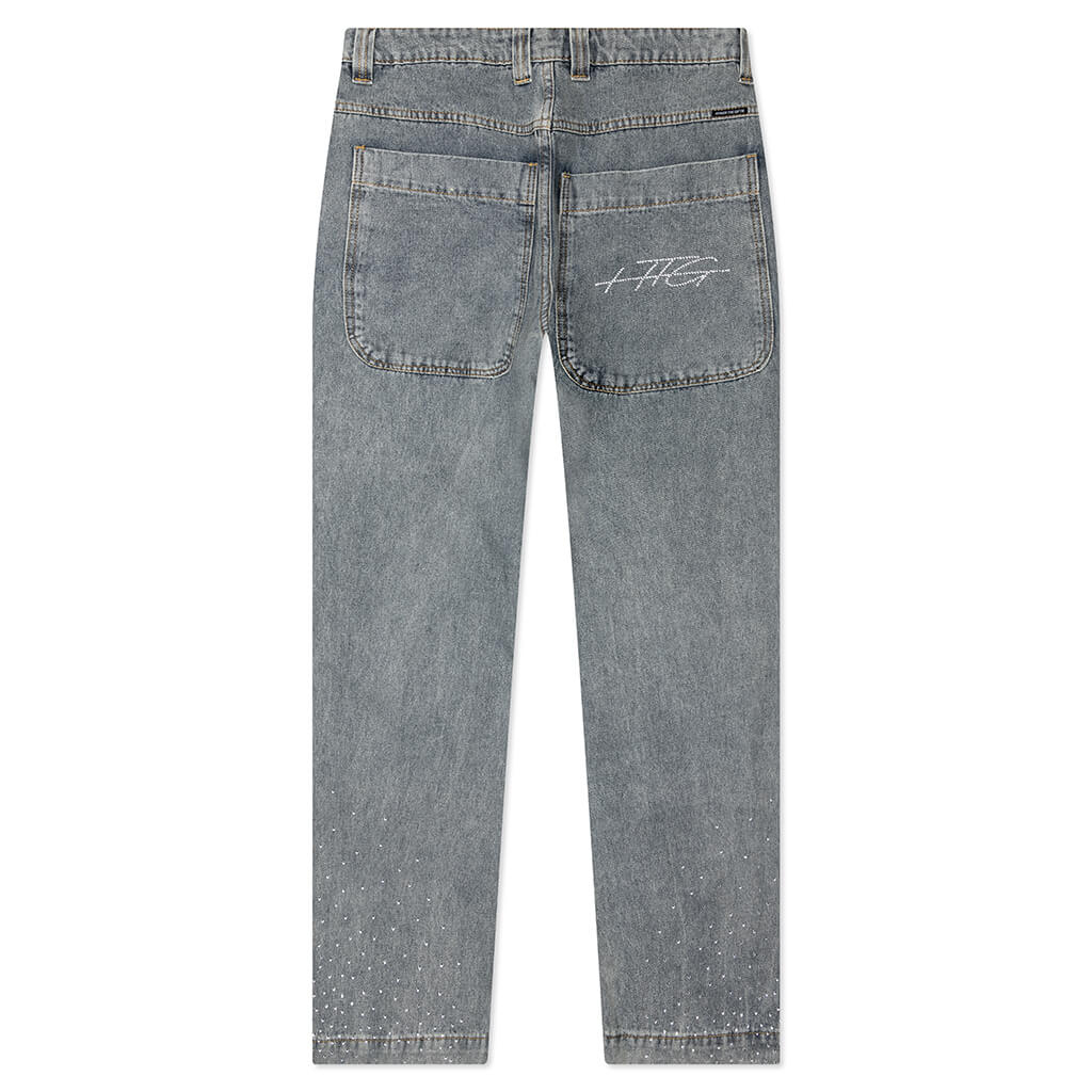 Rhinestone Wide Leg Pant - Indigo