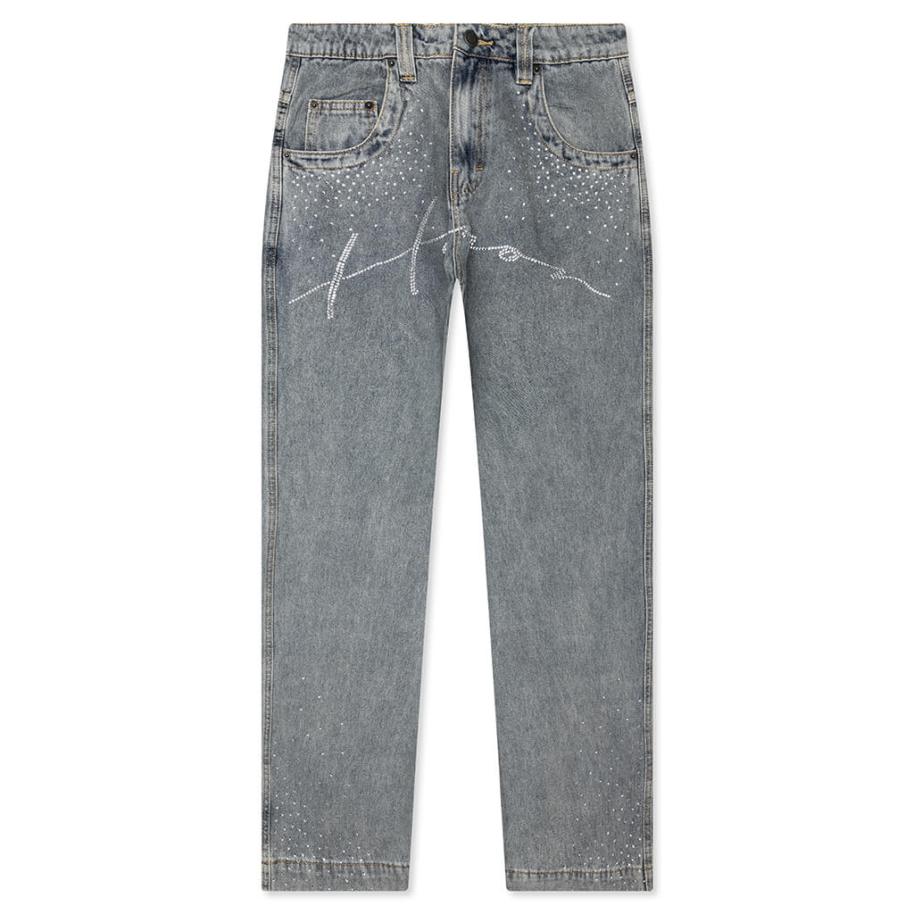 Rhinestone Wide Leg Pant - Indigo