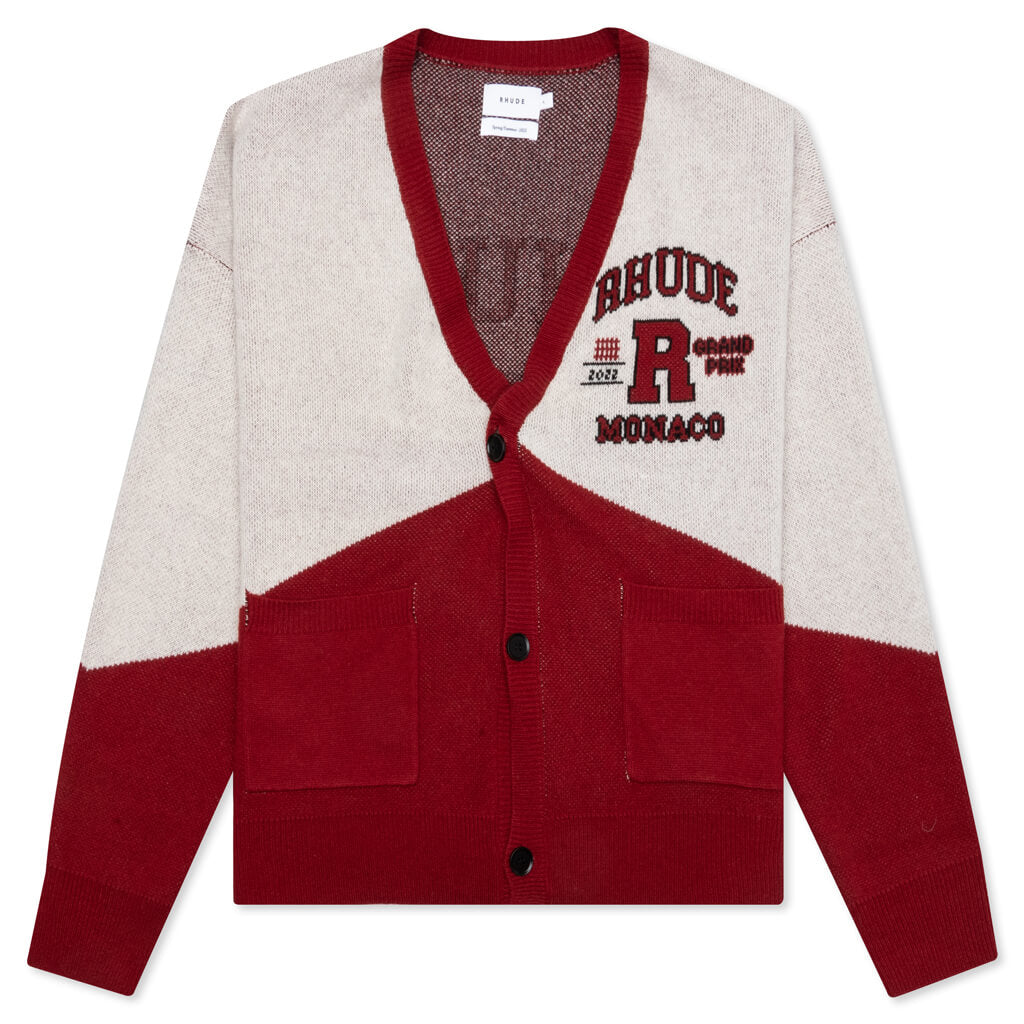 Grand Prix Cardigan - Creme/Black/Red