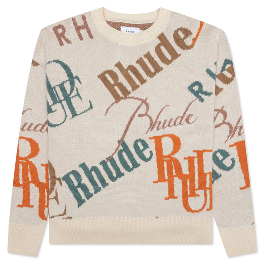 Jacquard Logo Knit Crewneck - Ivory/Multi