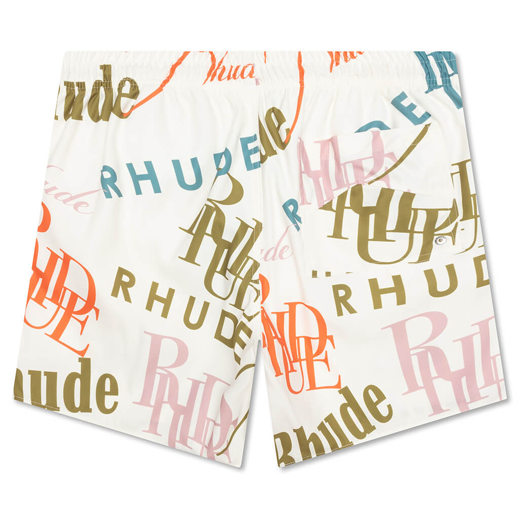 Mash-Up Logo Swim Trunks - Creme/Multi