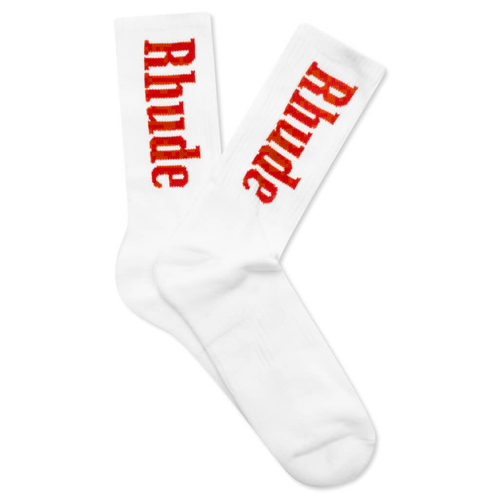 RH Vertical Logo Sock - White/Red