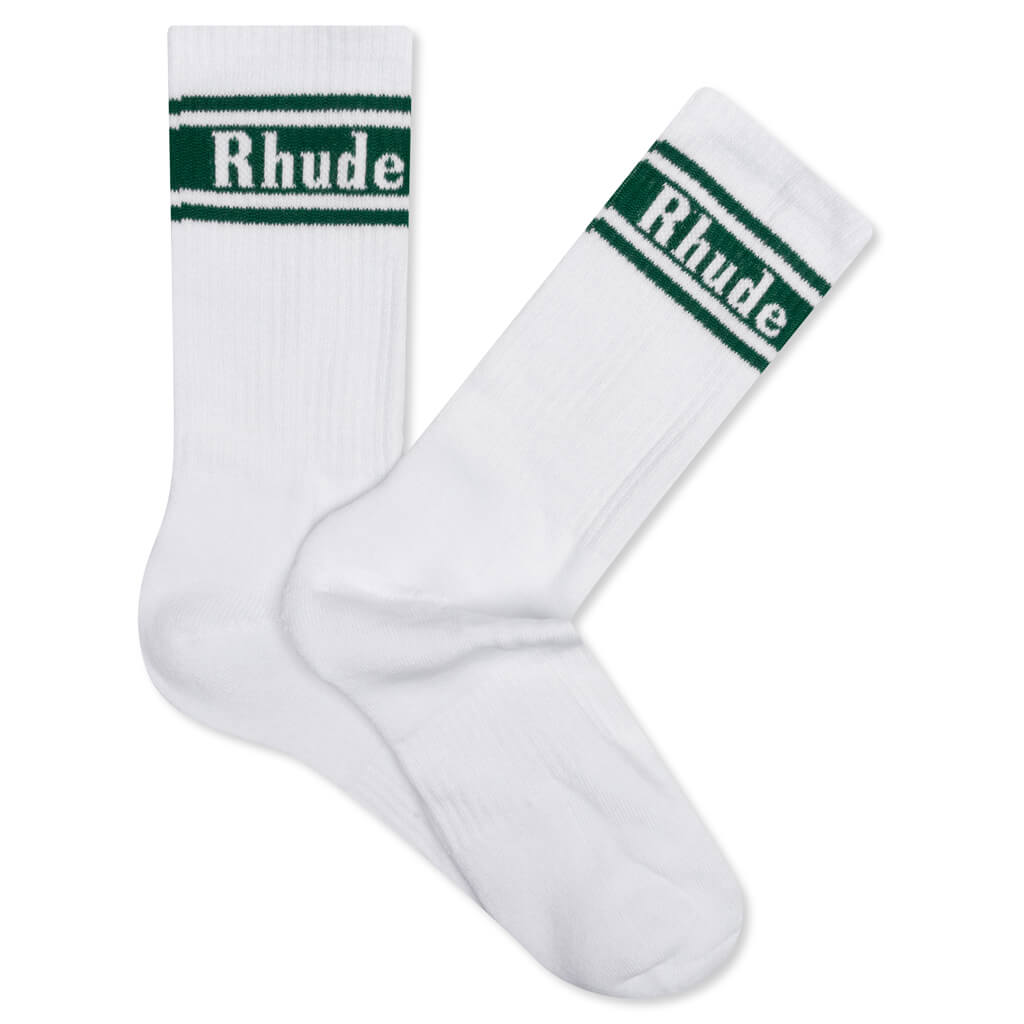 Stripe Logo Sock - White/Forest