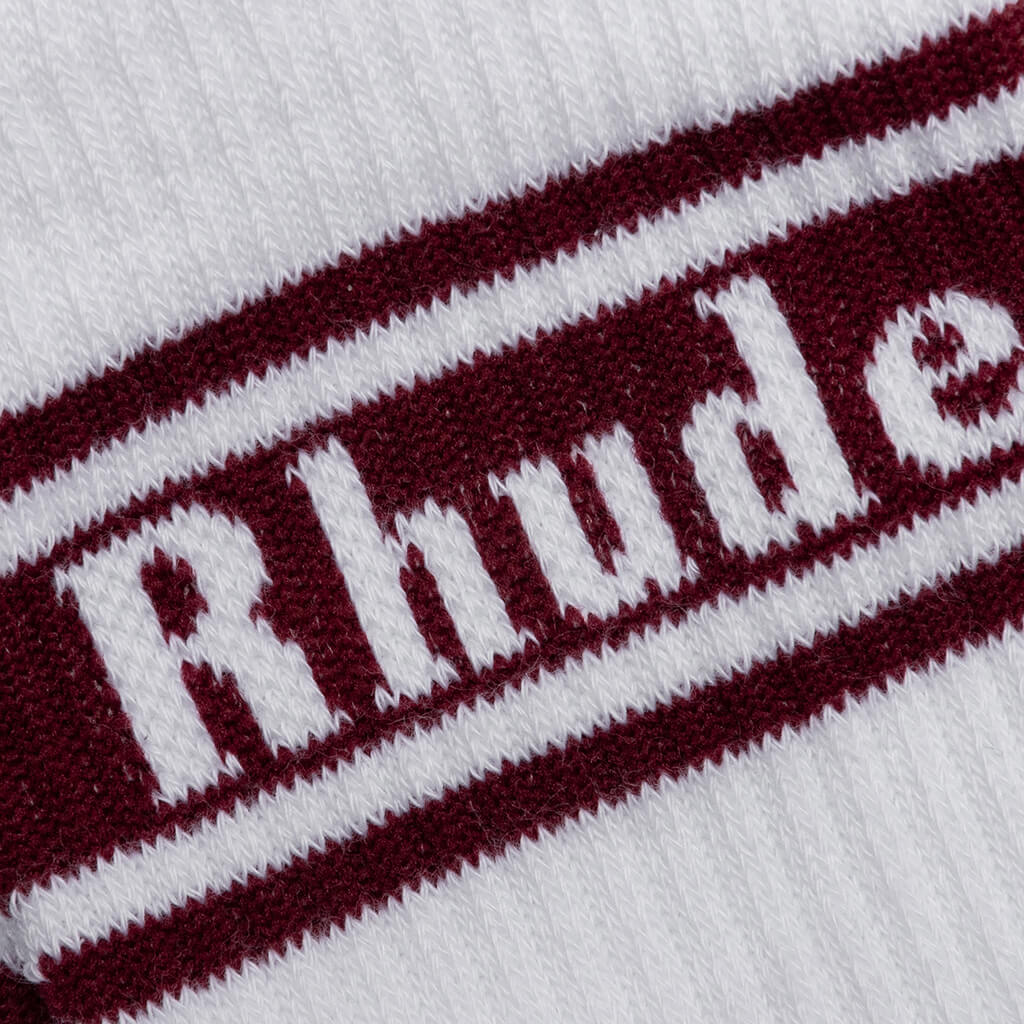 Stripe Logo Sock - White/Maroon