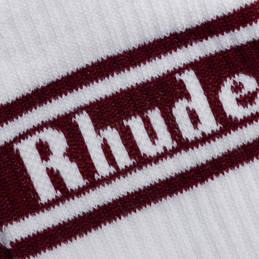 Stripe Logo Sock - White/Maroon