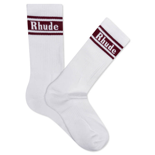 Stripe Logo Sock - White/Maroon