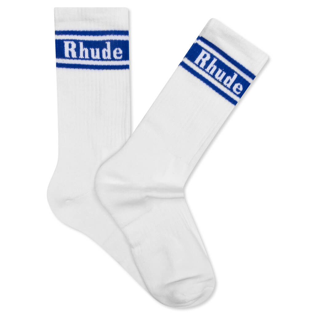 Stripe Logo Sock - White/Royal Blue