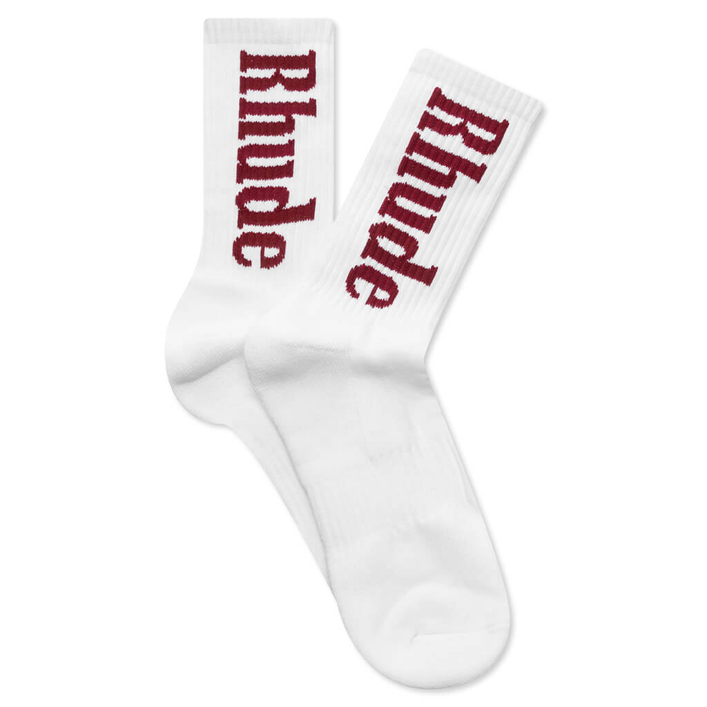 Rhude Vertical Logo Sock - White/Maroon