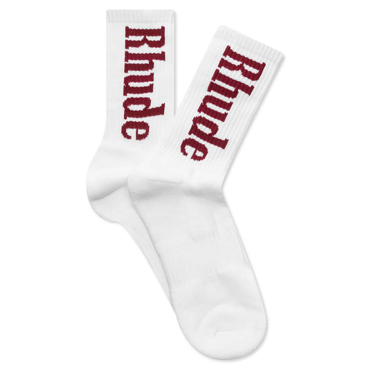 Rhude Vertical Logo Sock - White/Maroon