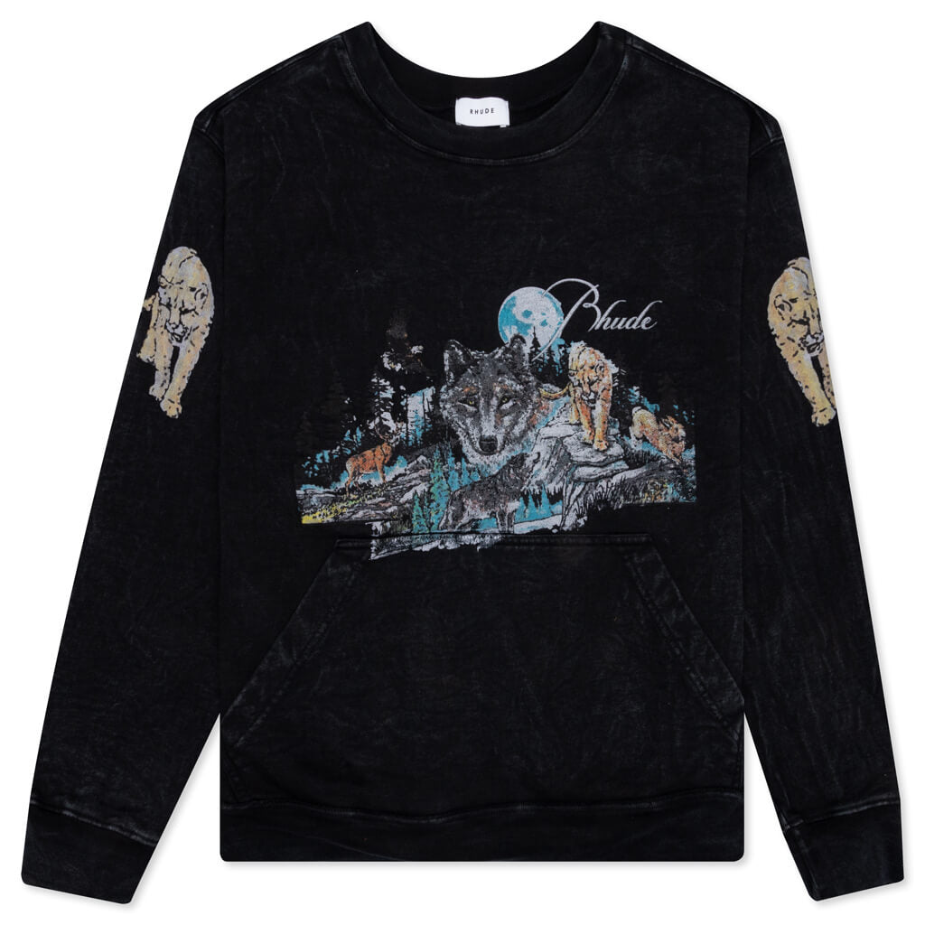 Wolf In Nature Graphic Crewneck - Black